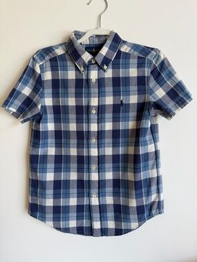 Polo by Ralph Lauren Blue & White Plaid Short Sleeve Button-Down Shirt